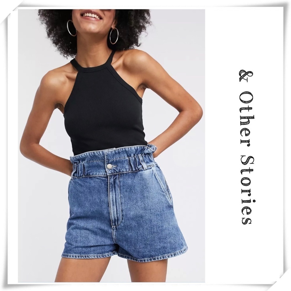 & Other Stories Acid Wash High Waist Denim Shorts in Medium Blue
